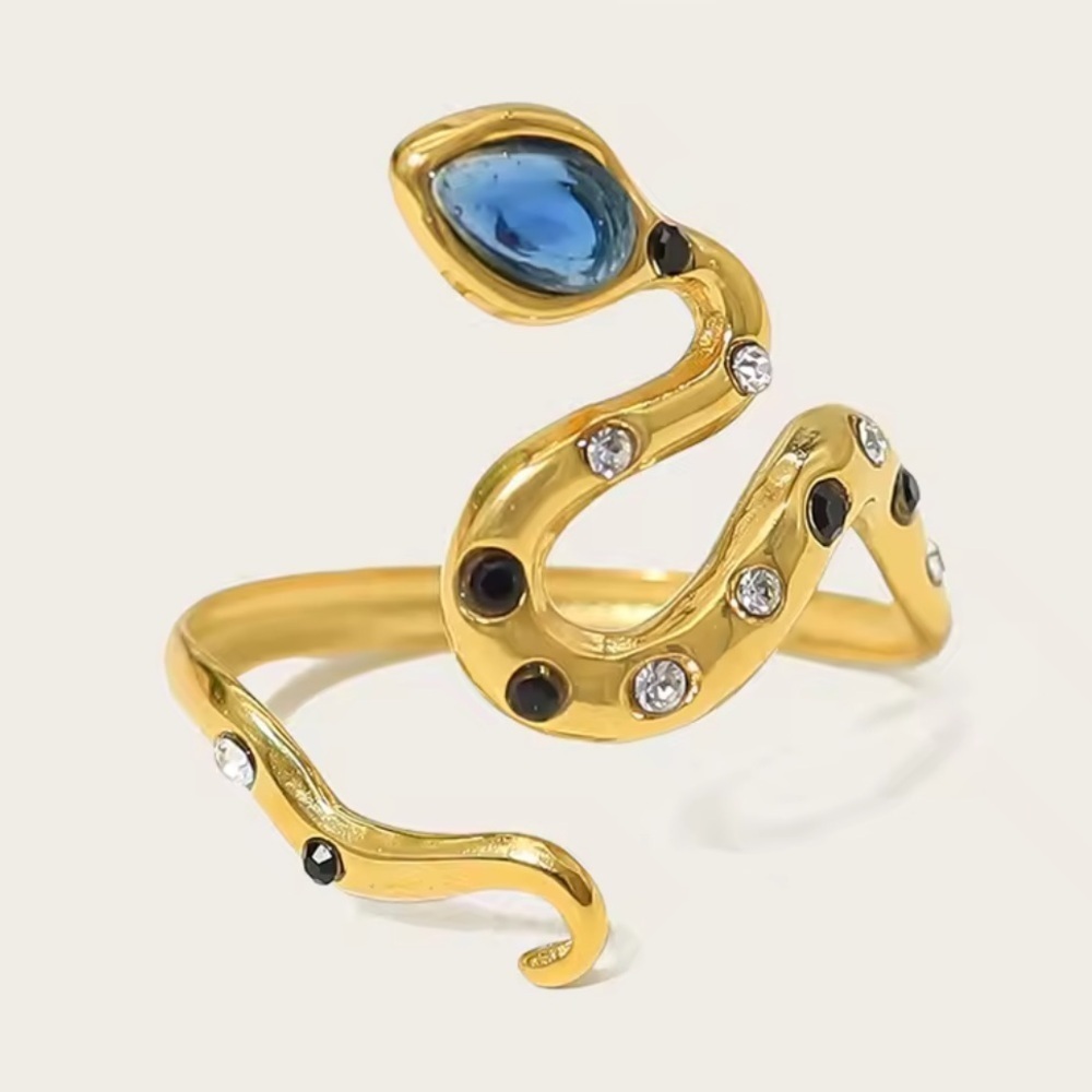 Serpenti Elegant Gold Snake Ring with Blue Accents
